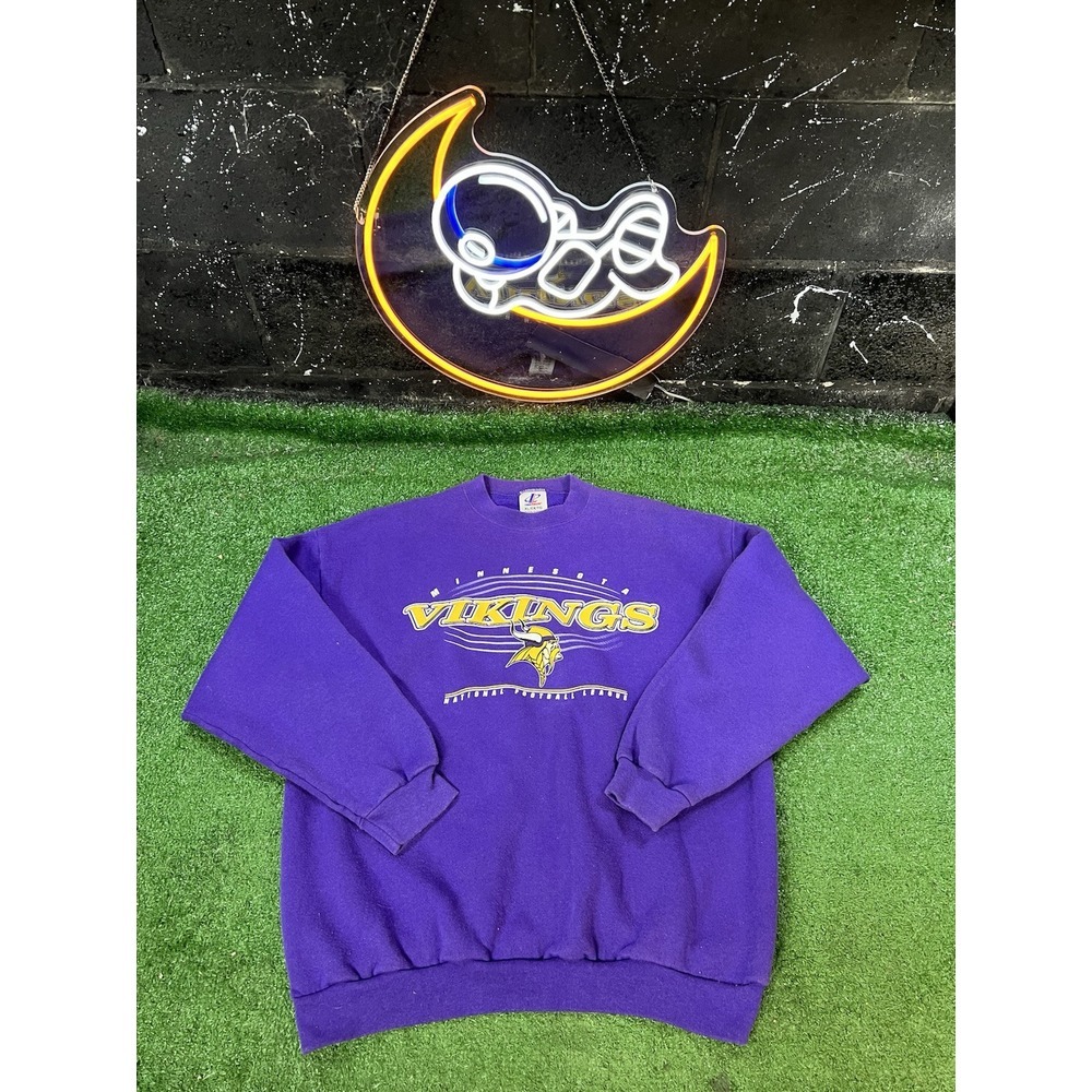 Vtg 90s Minnesota Vikings Crewneck Sweatshirt‎ Logo Athletic Purple Men's XL